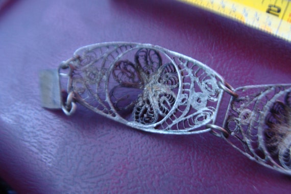 Vintage Delicate Silver Floral Wire Mexican Brace… - image 6