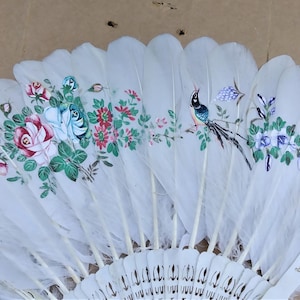 Antique Chinese Hand Painted Feather Fan