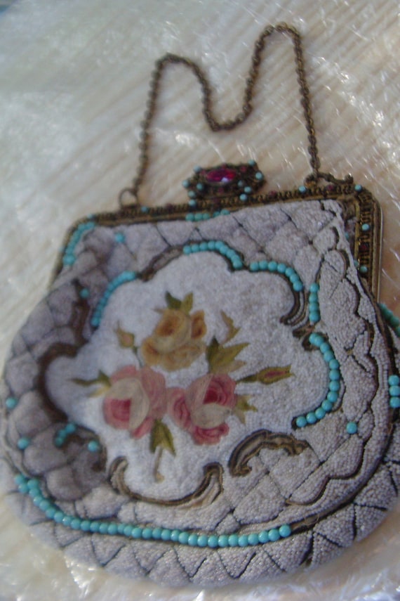 Antique Micro Beaded Floral Designed Ladies Purse