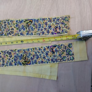 Antique Pair Yellow Silk Chinese Forbidden Stitch Cuffs