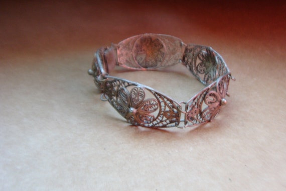 Vintage Delicate Silver Floral Wire Mexican Brace… - image 2