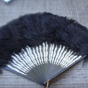 Vintage Oriental Black Ostrich Feather Fan