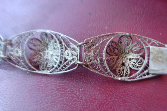 Vintage Delicate Silver Floral Wire Mexican Brace… - image 3