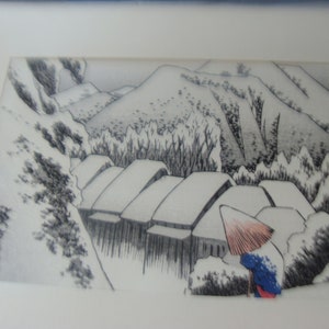 Vintage Woodblock Print Oriental Landscape