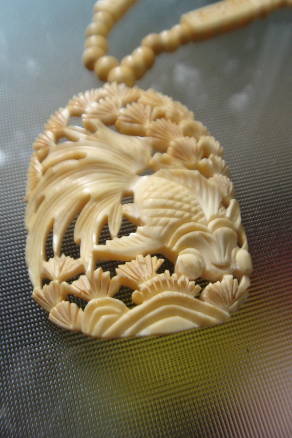 Antique Asian Carved Koi Pendant