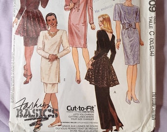 Easy McCall's 4609 - Size 10, 12, 14, Bust 34-38", Womens Pencil Peplum Dresses Sewing Pattern, 1989, 80s Fashion, 5 Styles, Bridal Dress