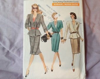 Vogue Patterns 7170 - Size 8, 10, 12, Womens Mock Wrap Dress with Dickie Sewing Pattern, 1988, 80s Fashion, 3 Styles, Corporate Wear