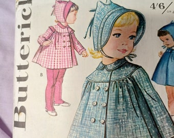 Butterick 2196 - Size 1/2, Bust 19", Toddler Coat or Jacket, Leggings with Suspenders, Hat Sewing Pattern, 1950s, 50s Fashion, 3 Styles