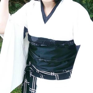 Black Hanhaba Obi: Japanese Kimono Yukata Belt, Custom Length