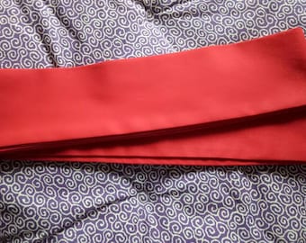 Premium Custom Length Japanese Style Mens Kaku Firm Flat Obi, Easy to Tie For Beginners! Red! Good Gift!