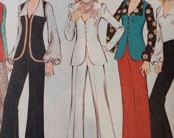 Style 4086 - Size 12, Bust 34", Womens Jacket, Pants, Vest, Blouse Sewing Pattern, 1973, 70s Fashion, 4 Styles, Corporate, Hippie Style