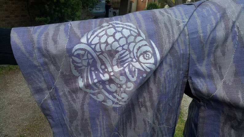 Dark Blue Silk Fish in a River Kimono Haori Furisode Jacket in Vintage Fabric Padded Hanten Option! Perfect Condition