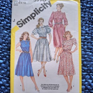 Patrón Simplicity 5990 - Tallas 8, 10, 12, 14, 16, 18, 20, Vestido para señoritas en 3 estilos, 1983, Moda de los 80, Personalizado