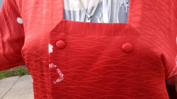 Vintage Kimono Jacket, Bright Red Silk Michiyuki w