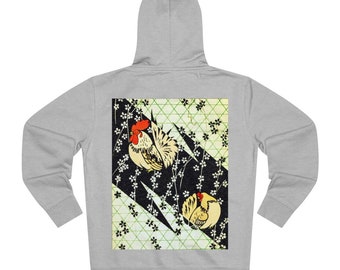 Harajuku Cherry Blossom Rooster Chicken Vintage Japanese Style Unisex Cultivator Zip Hoodie