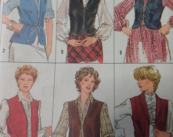 Simplicity 5294 - Size 22, 24, Bust 44-46", Women's Vest Sewing Pattern, 1981, 80s Fashion, 6 Styles, Hippie Pirate Cottage Core Style