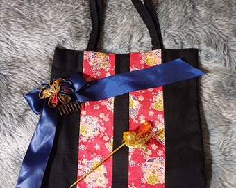 Vintage Style Japanese Carry Bag and Two Hair Ornaments, Kanzashi and Hanfu Wear, Beautiful Worn With Anything!