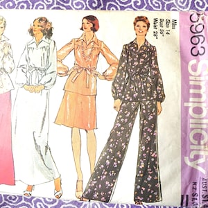 Simplicity Printed Sewing Pattern 5963 - Size 14, Bust 36&quot;, Women&#39;s Dress, Blouse, Skirt, Wide Leg Pants, 1974, 70s Fashion, 4 Styles