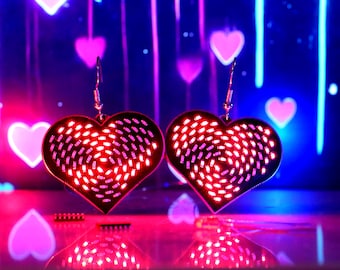 Heart Earrings with red LEDs: Rechargeable Rave EDM Burning Man Jewelry