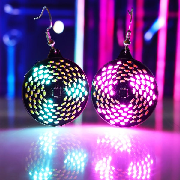 Pink or Turquoise colored Fibonacci Earrings (pair) with Rechargeable Hybrid Super Capacitor, perfect for EDM, raves and burning man.