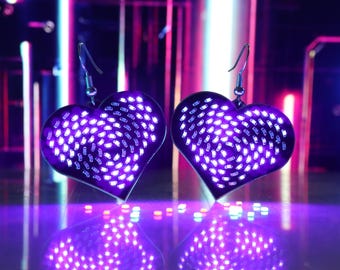 UV Purple LED Heart Earrings: Rechargeable Glow-in-the-Dark Amoracci Pair