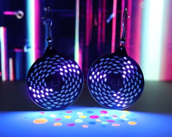 UV/Purple colored Fibonacci Earrings (pair) with Rechargeable Hybrid Super Capacitor, perfect for glow in the dark - blacklight