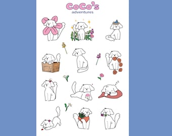 Coco's Charming Adventures: Poodle Sticker Set with Bird, Flower Play, Sleepy Moments & More!