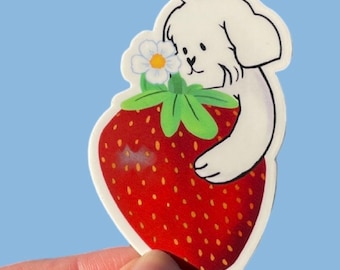 CoCo the white Small Poodle  and Strawberry: Adorable Vinyl Sticker Delight for Dog Lovers