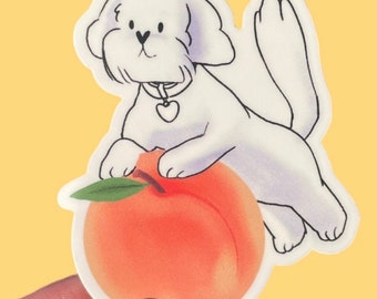 CoCo the white Small Poodle  and Peach: Adorable Vinyl Sticker Delight for Dog Lovers