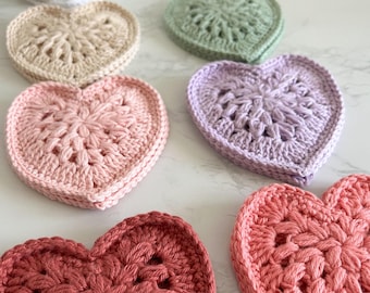 Crochet Heart Coasters (Set of 2 or 4) - Handmade Cotton Home Decor