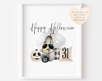 Monochrome Halloween Print Pumpkins Poster, Spooky Wall Art (unframed)