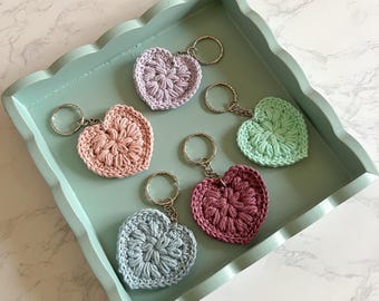 Crochet Heart Key Ring 5 colours available Handmade Cotton heart Keychain
