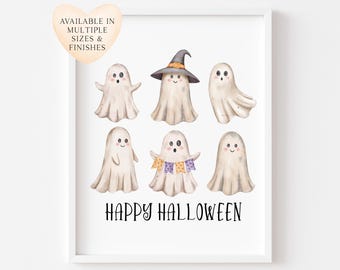 Spooky Ghosts Watercolor Halloween Art Print, Unframed