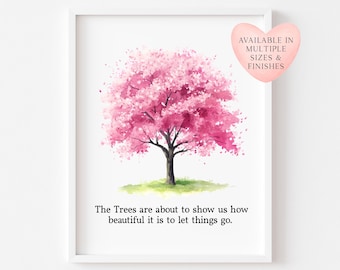 Spring print, cherry blossom tree pink new beginnings Watercolour seasonal Art (unframed)