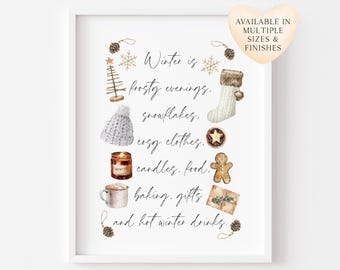 Watercolour Winter Favourites Print, Xmas Home Decor Art  (unframed)