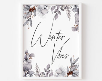 Winter Floral Print Christmas Foliage Wall Art (unframed)