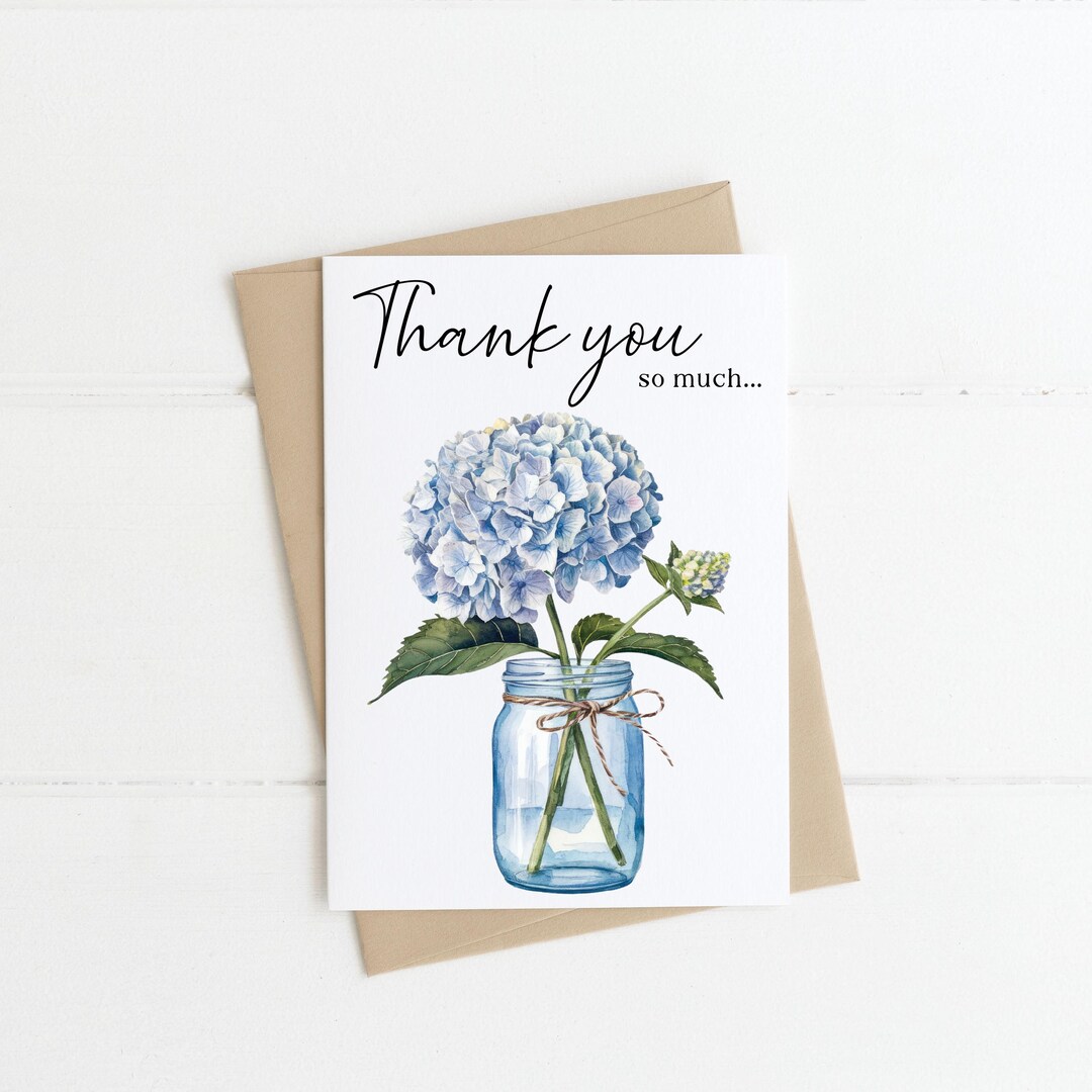 Floral Hydrangea Thank You Card Watercolour Jar Design - Etsy