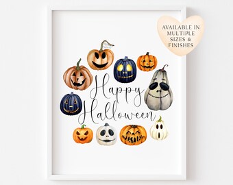 Spooky Halloween Print Funny Pumpkin Wreath Watercolour Art (unframed)