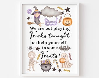 Halloween Sign Trick or Treat Purple unframed wall art poster print