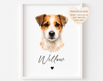Personalised Jack Russell Dog Print Custom Name Pet portrait watercolour unframed wall art
