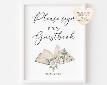 Guest book, please sign white roses wedding day sign Decor (Unframed)