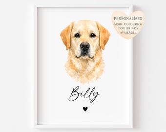 Personalised Labrador Retriever Print Custom Name Pet portrait - 3 colours, unframed wall art