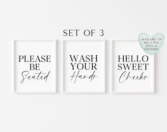 Bathroom Prints Set of 3 Funny Wash Your Hands Art unframed wall art poster