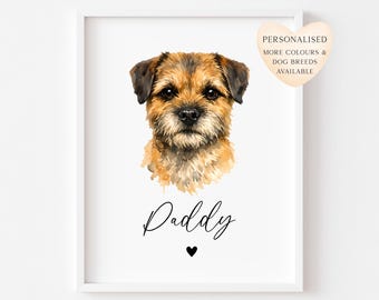 Lámina personalizada de perro Border Terrier con nombre personalizado, retrato de mascota en acuarela, arte de pared sin marco
