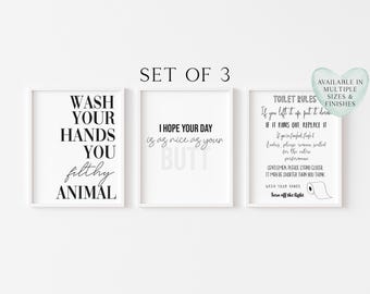 Set of 3 Funny Bathroom Prints Stylish Toilet Decor unframed wall art posters