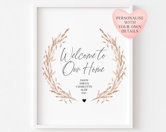 Personalised Family Name Print Pampas Wreath Home Decor (unframed)