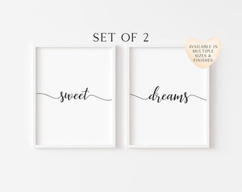Sweet Dreams Prints Set of 2 Minimalist Bedroom couples Wall Art (unframed)