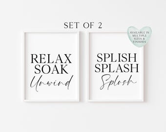 Bathroom Prints Set of 2 splish splash relax unframed wall art poster print