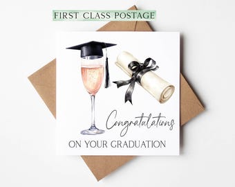 Graduation Card: Rose Wine Glass & Cap - Congrats Grad