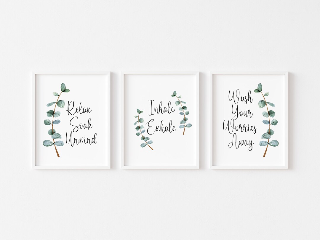 Set of 3 Bathroom Printsbotanical Watercolour RELAX Soak Etsy UK